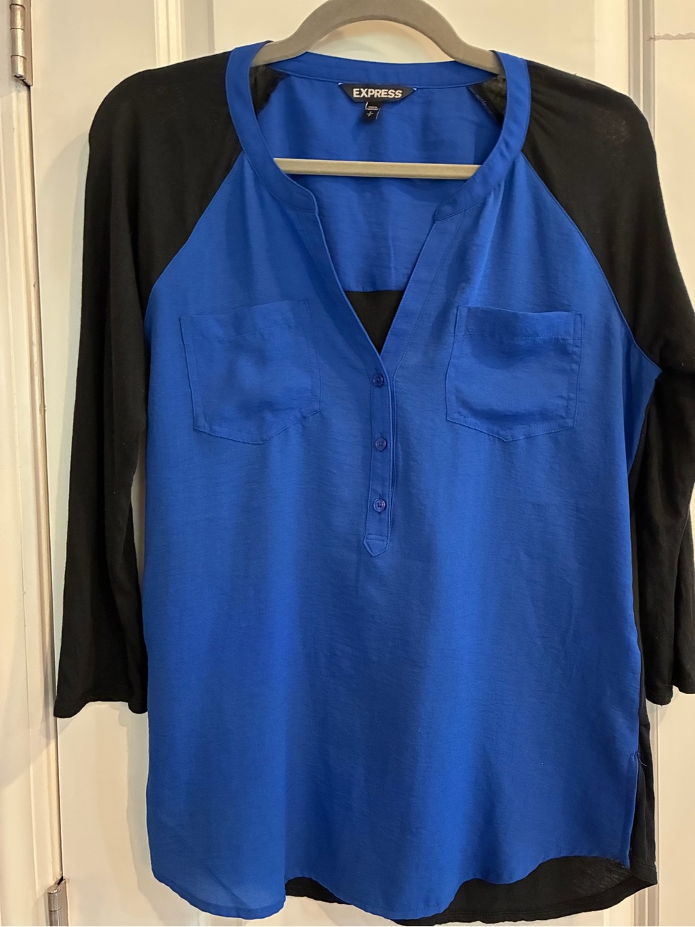 Express Blue and Black Raglan Henley Tunic